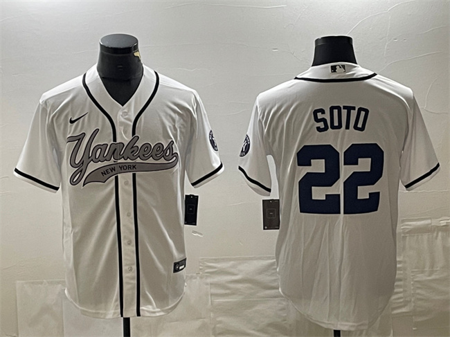 Men's New York Yankees #22 Juan Soto White Cool Base Stitched Baseball Jersey
